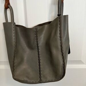The Sak Los Feliz Crossbody bag. Gray/greenish/blue leather